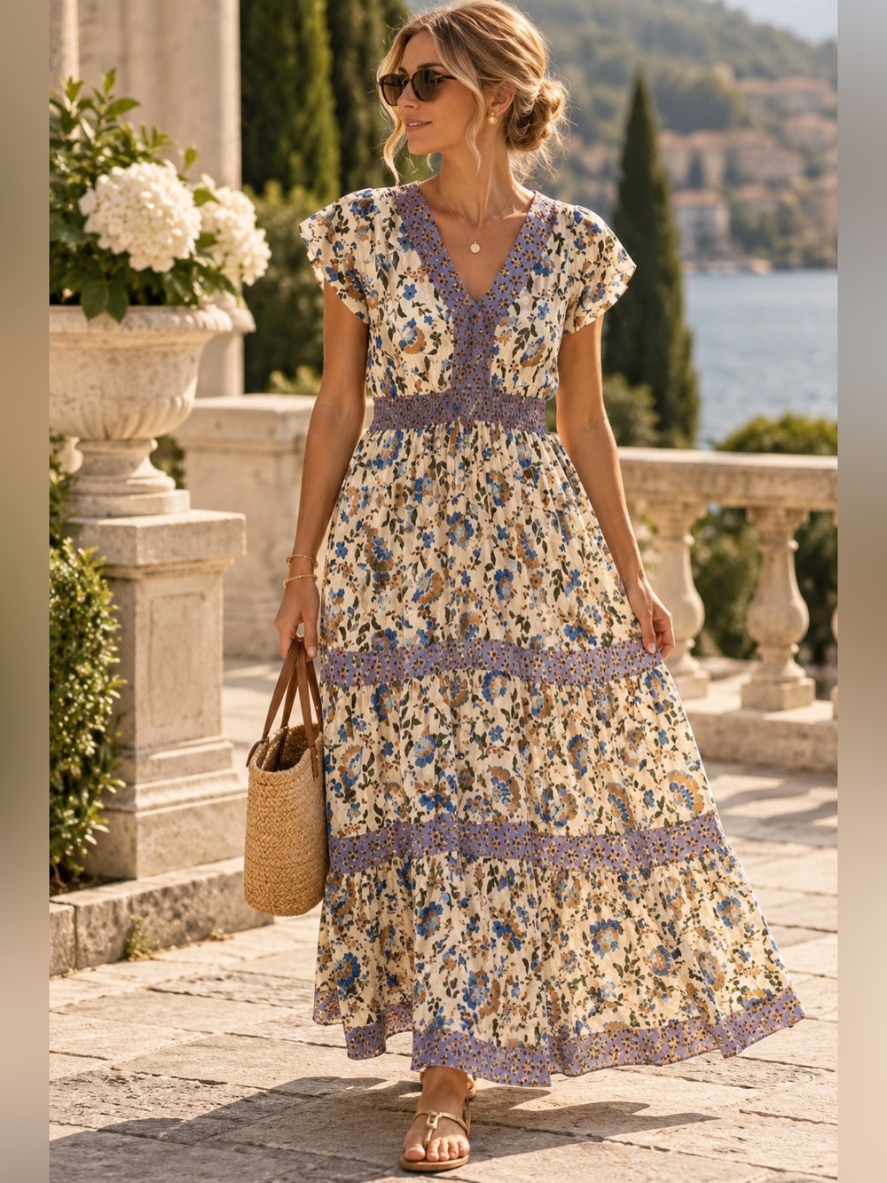 Rachel Zoe Linen Blend Floral Maxi Dress | NWT | Size M | Boho Cottagecore